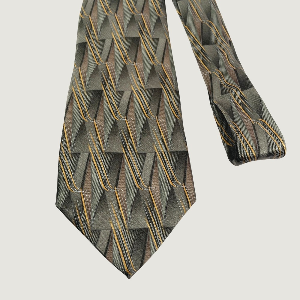 Umberto Bossi Roma Milano Men Silk Tie Gray Gold Geometric Formal Wedding Office